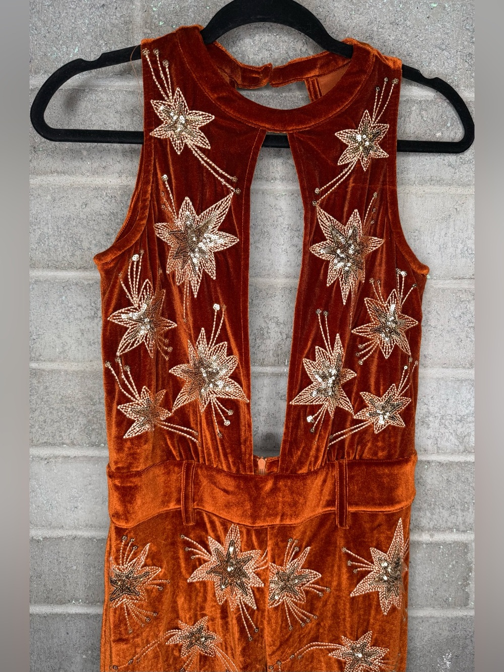 Lenni Velvet Star Embellished Jumpsuit Festival Concert Statement Outfit M - Picture 6 of 12